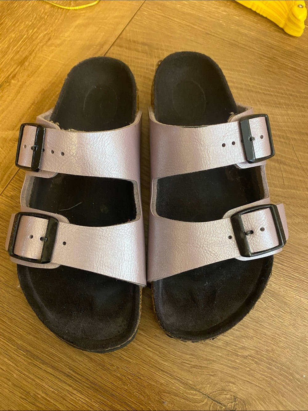 Birkenstock Double-Strap Lilac Sandals with Black Buckles